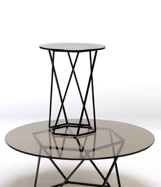 Torquent set Metaform salontafel bijzettafel glas zwart industrieel design opmaat vanderlindeinterieur